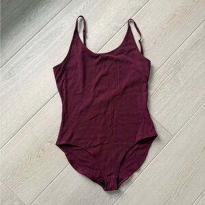 Outdoor Voices Bodysuit Burgundy Size L Ribbed Athleisure Adjustable Straps
